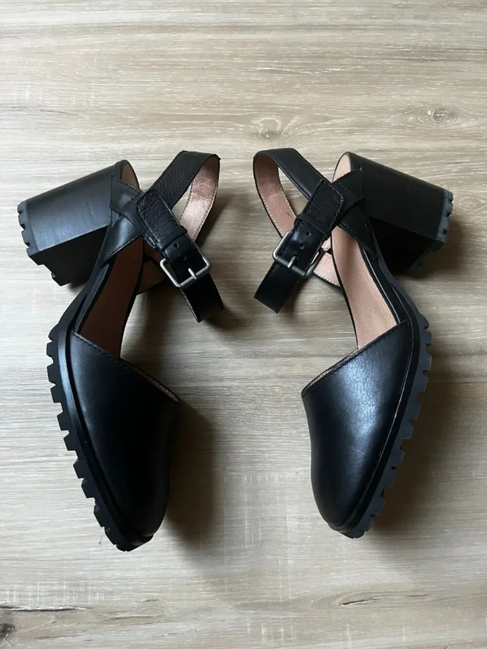 Madewell The Claudie Leather Mary Janes Lugsole Heels Black - Picture 4 of 8